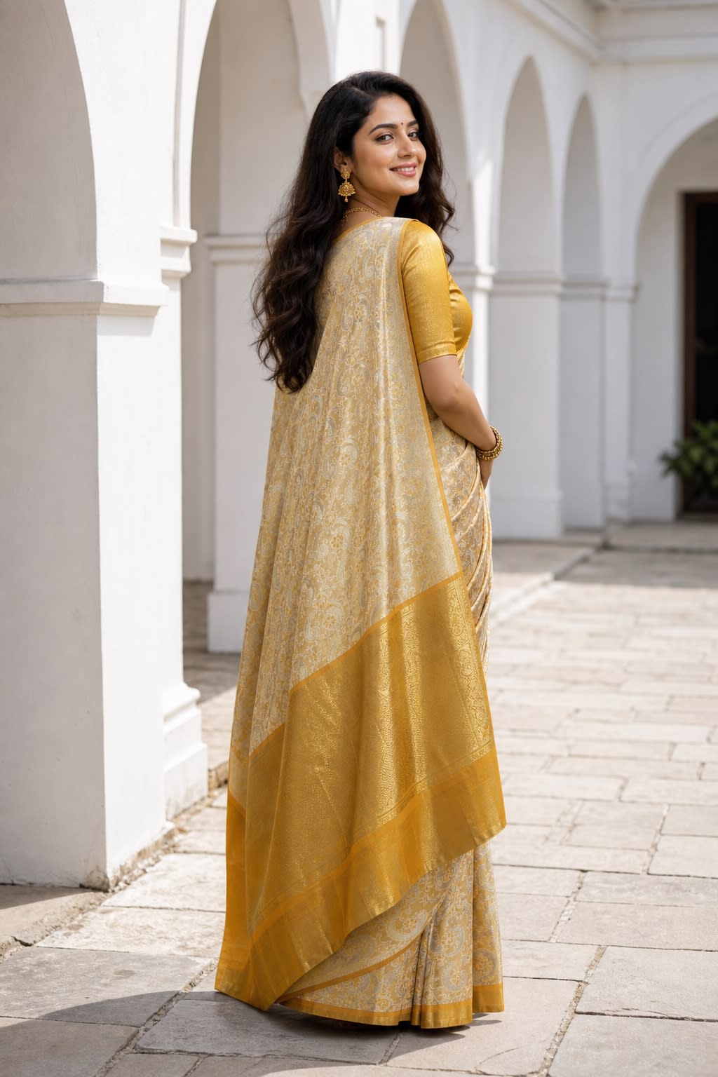 Handloom Golden Yellow Silk Saree thumbnail 2