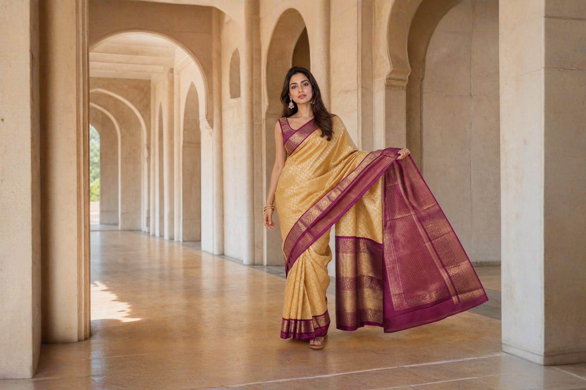 Handloom Mustard Yellow Silk Saree — the drape