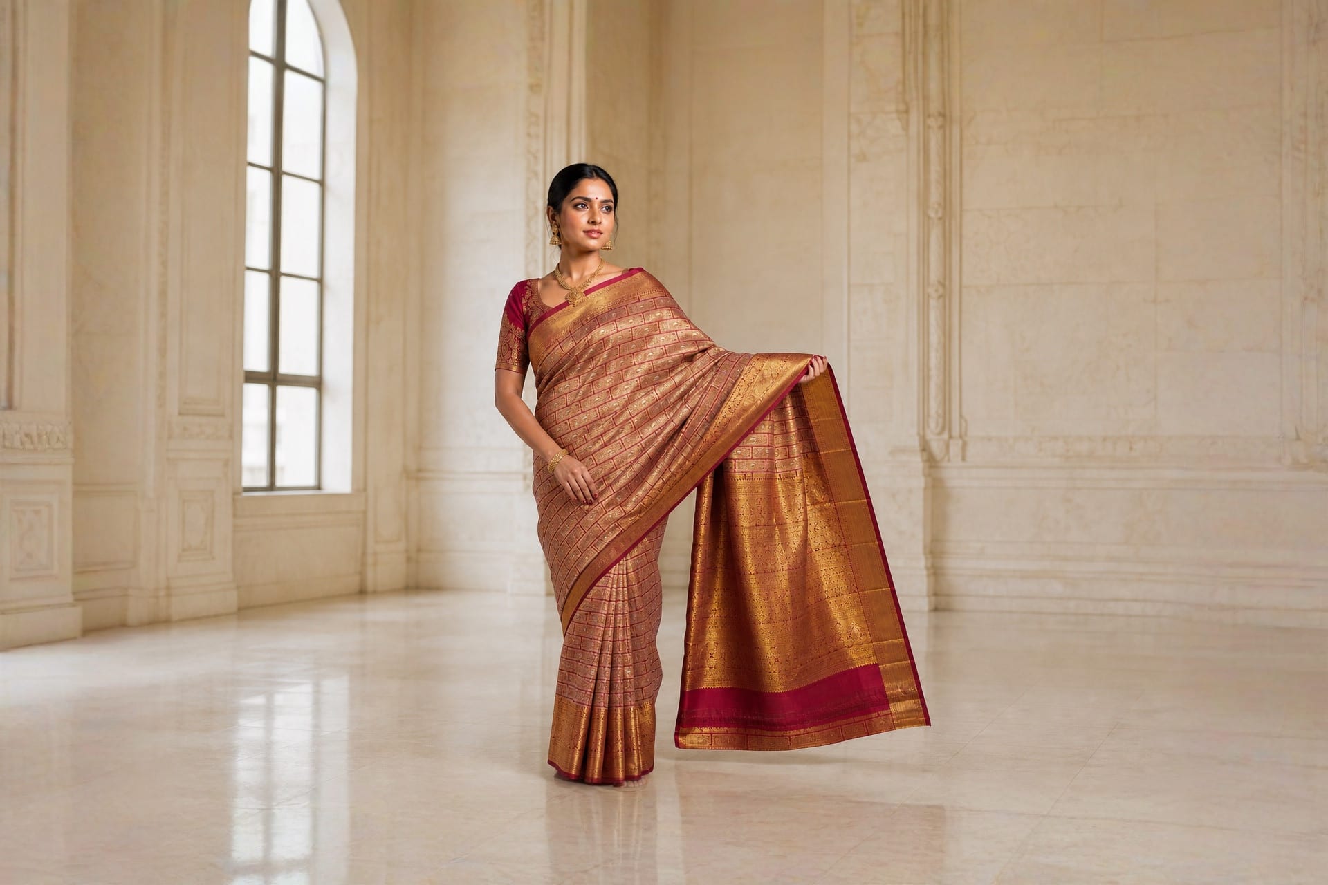 Handloom Maroon Silk Saree — the drape