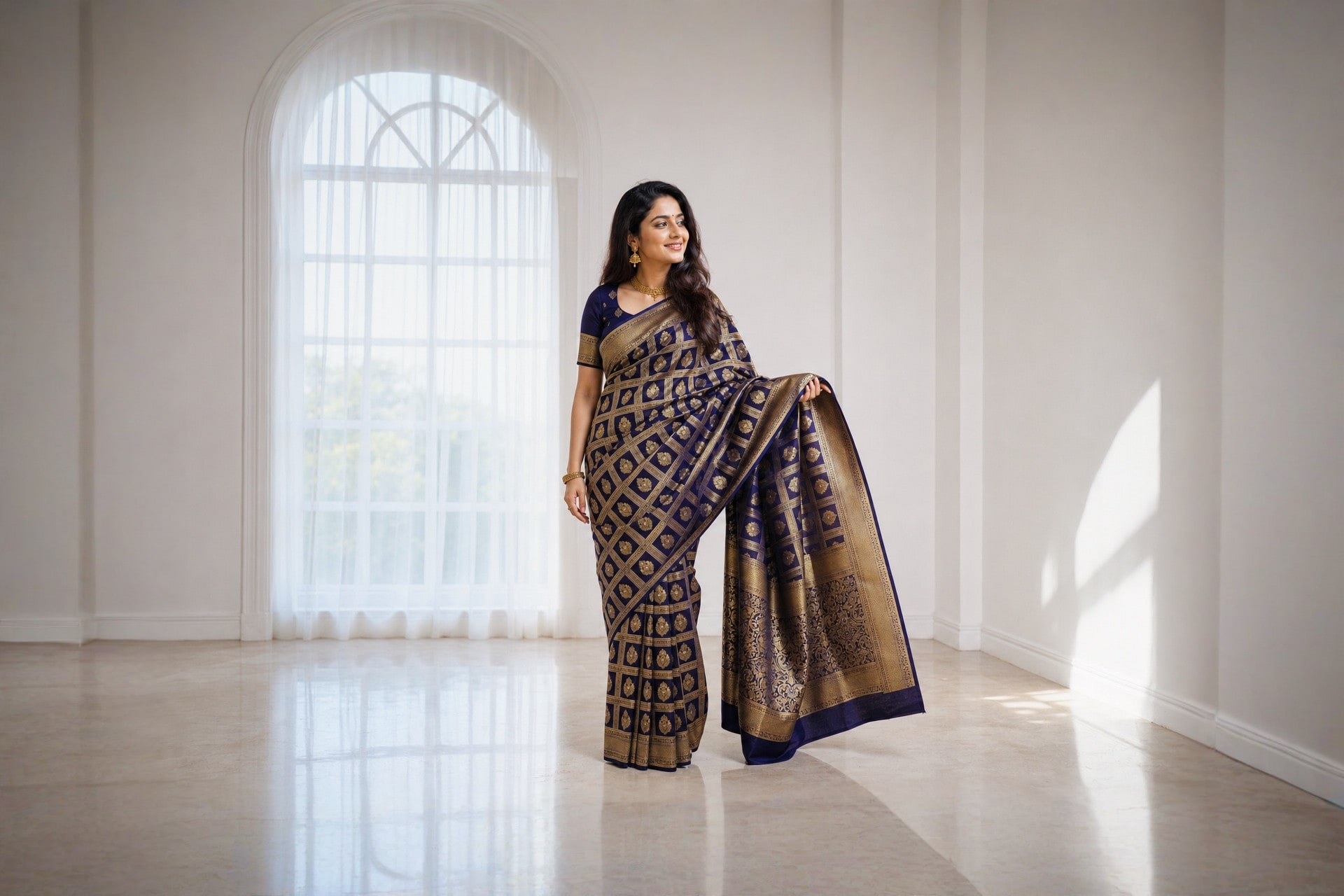Handloom Navyblue Silk Saree — the drape