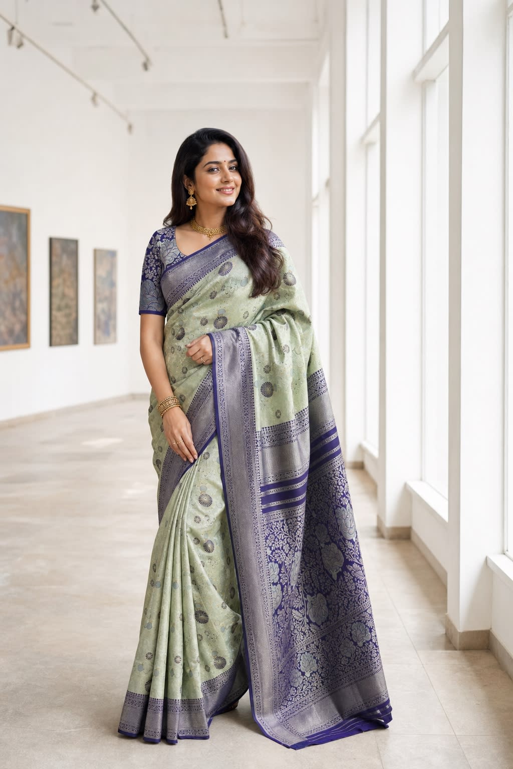 Handloom Pista Green Silk Saree thumbnail 1