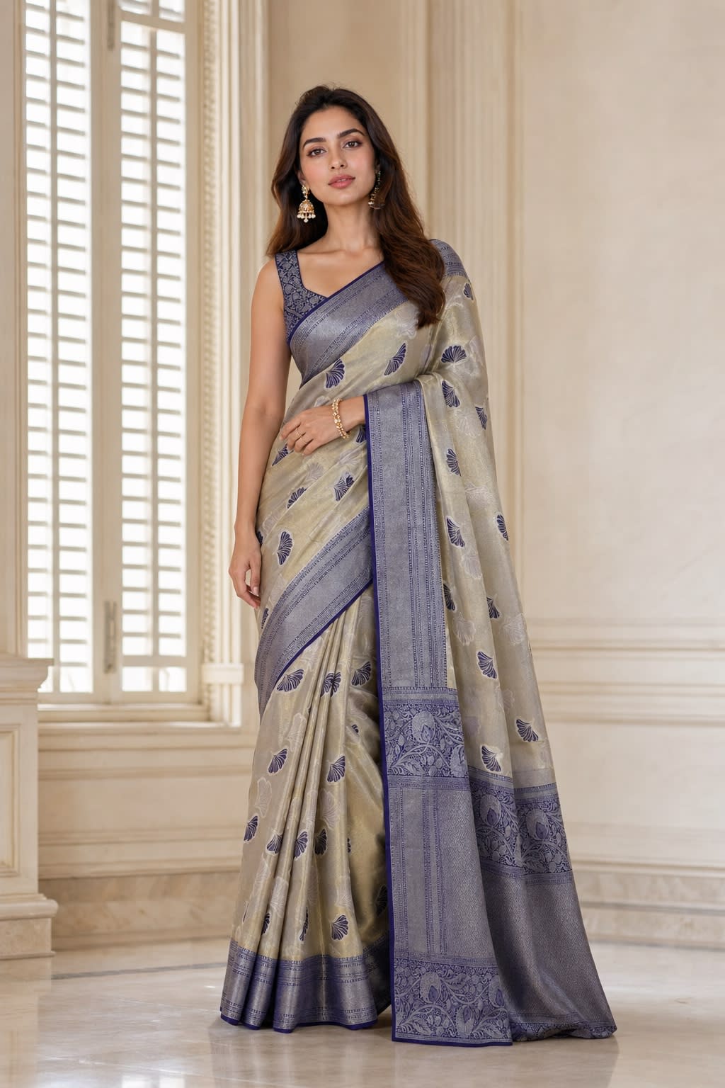 Handloom Biscuit Gold Silk Saree thumbnail 1