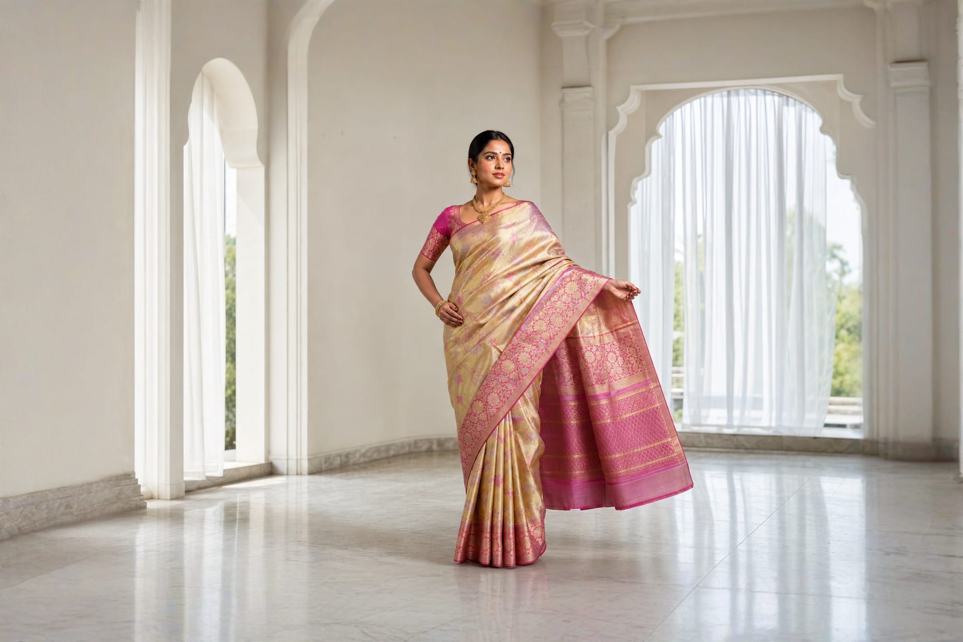 Handloom Gold Silk Saree — the drape