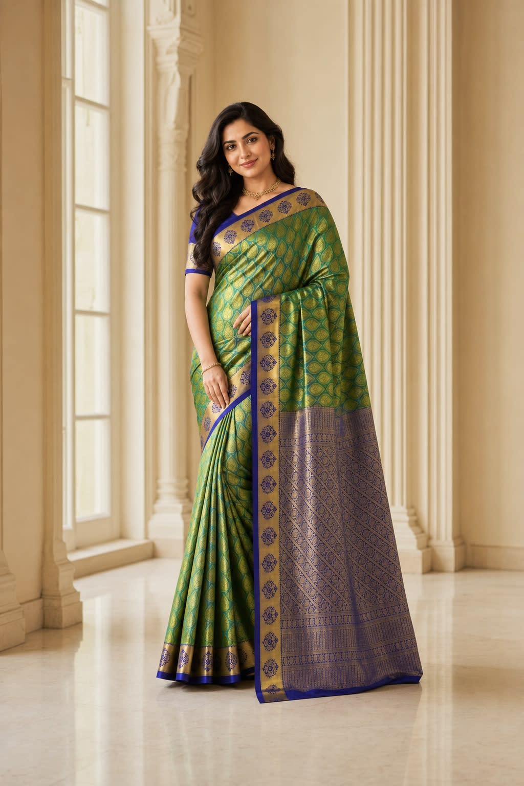 Handloom Green Silk Saree thumbnail 1