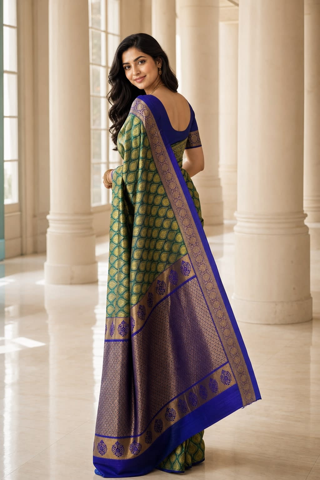 Handloom Green Silk Saree thumbnail 2