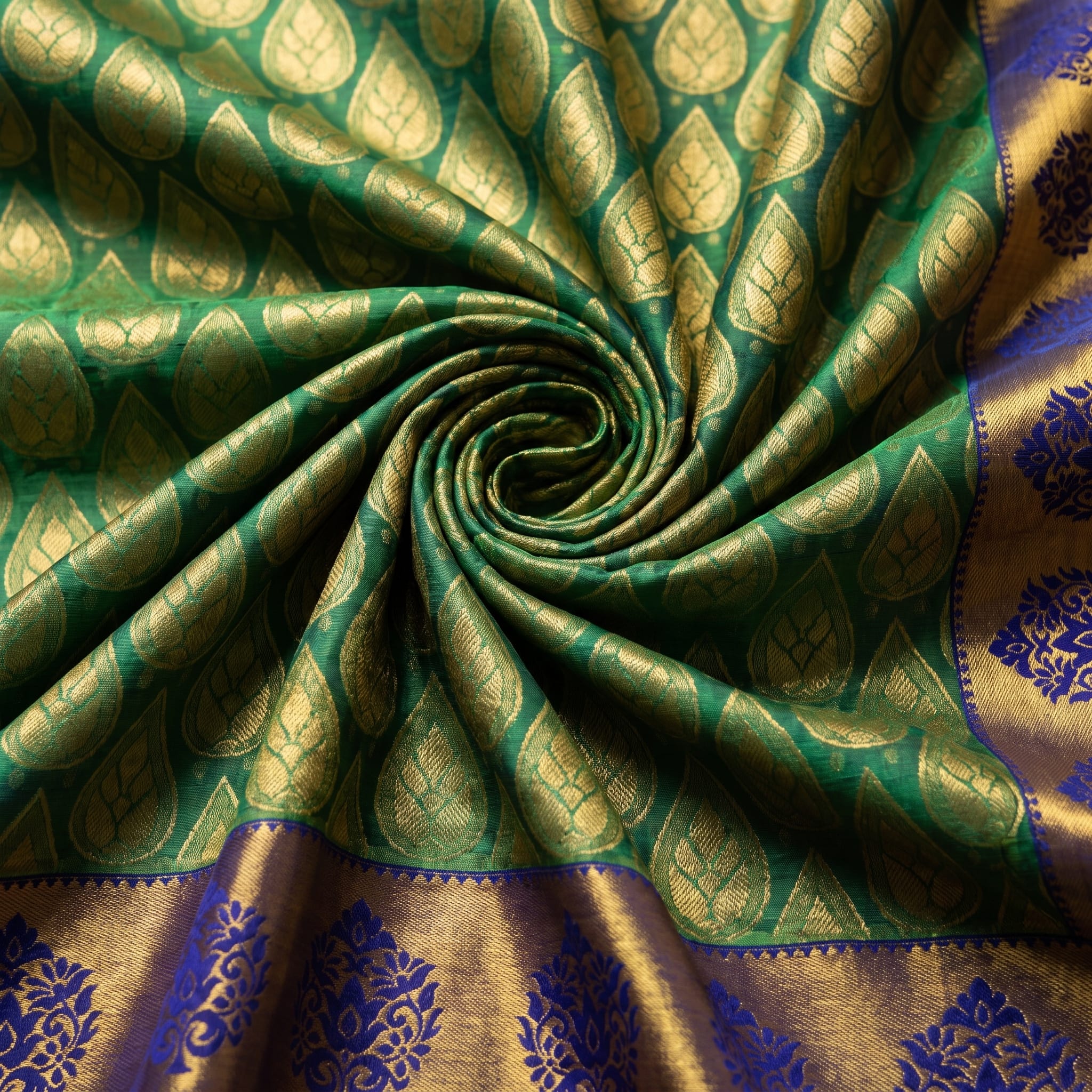 Handloom Green Silk Saree — close drape