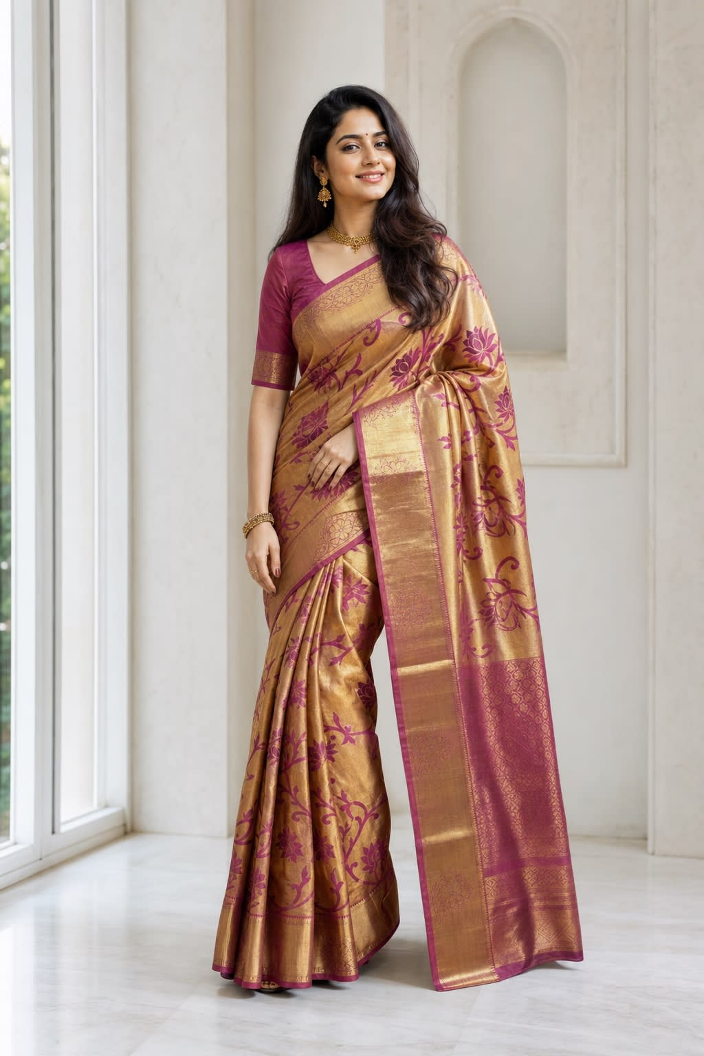 Handloom Pink Silk Saree thumbnail 1