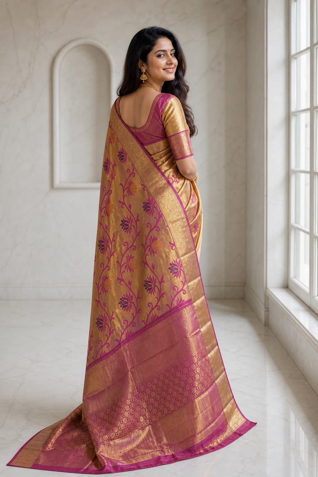 Handloom Pink Silk Saree thumbnail 2