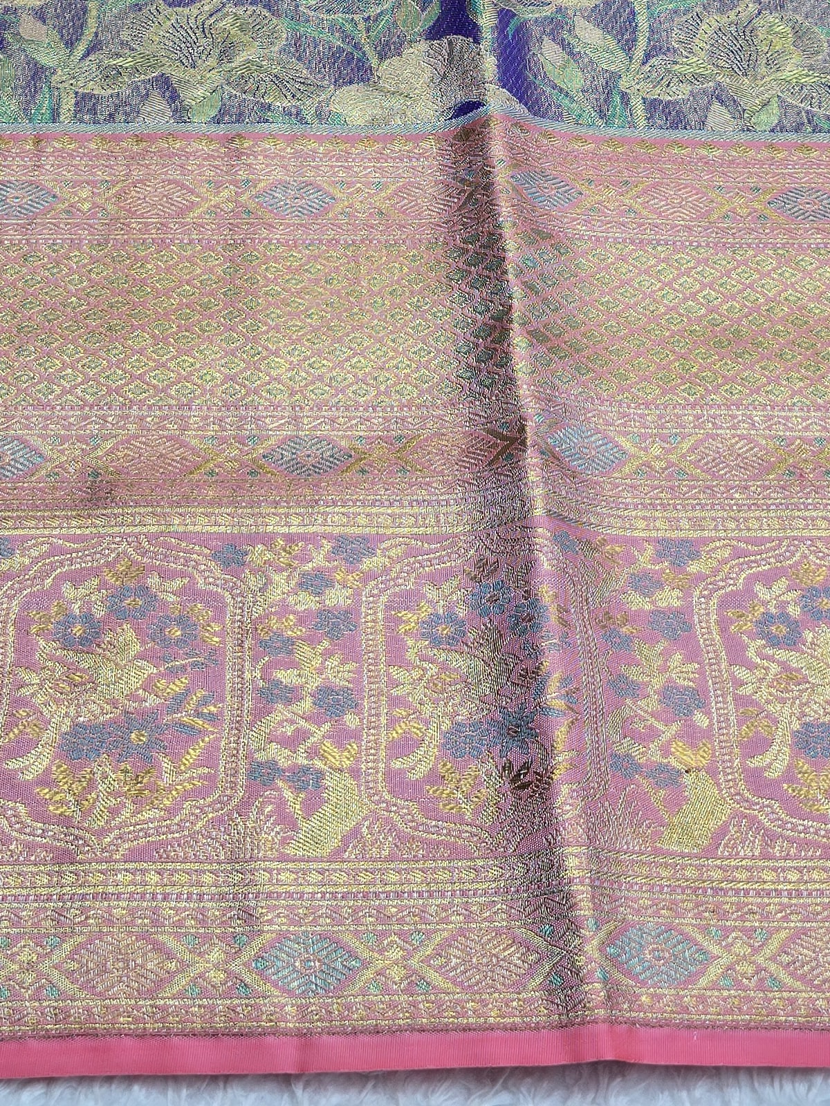 Handloom Lavender With Peach Silk Saree — view 4