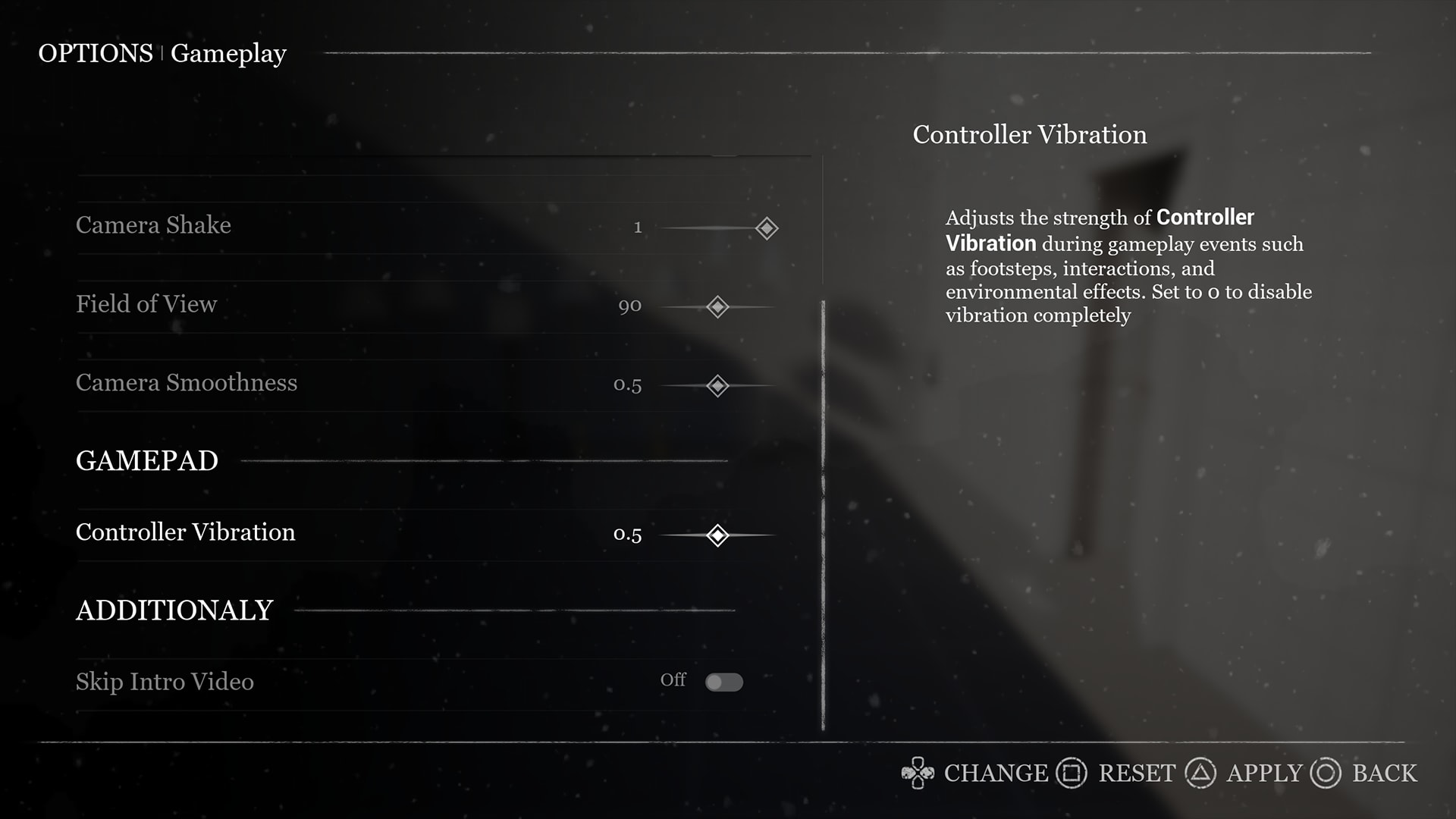 Vibration intensity settings