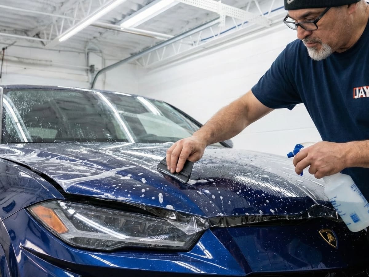 Professional PPF installation in progress at JayClean Auto Detailing Stow Ohio