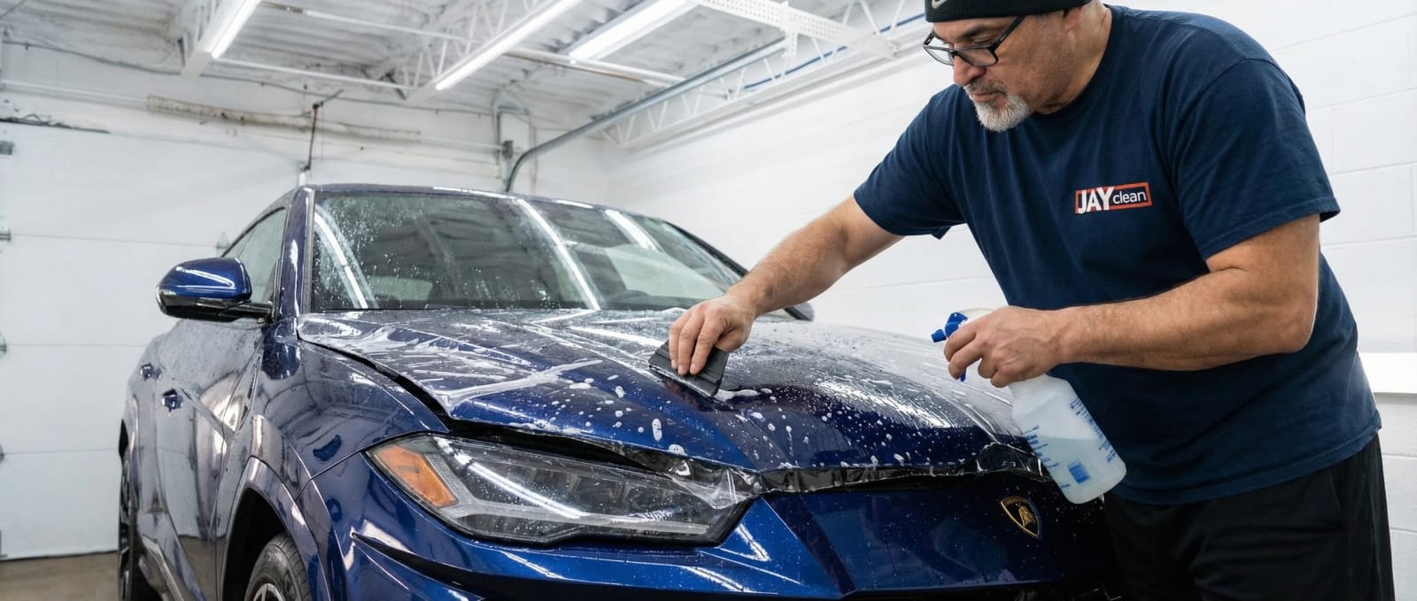 Precision PPF installation process on premium vehicle panel in Stow Ohio