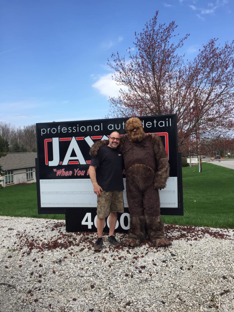 Bigfoot with JayClean sign