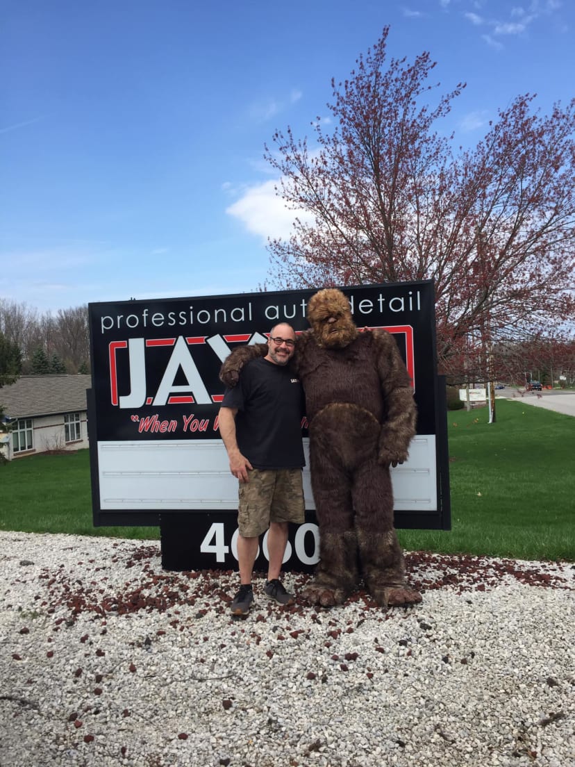 Bigfoot with JayClean sign