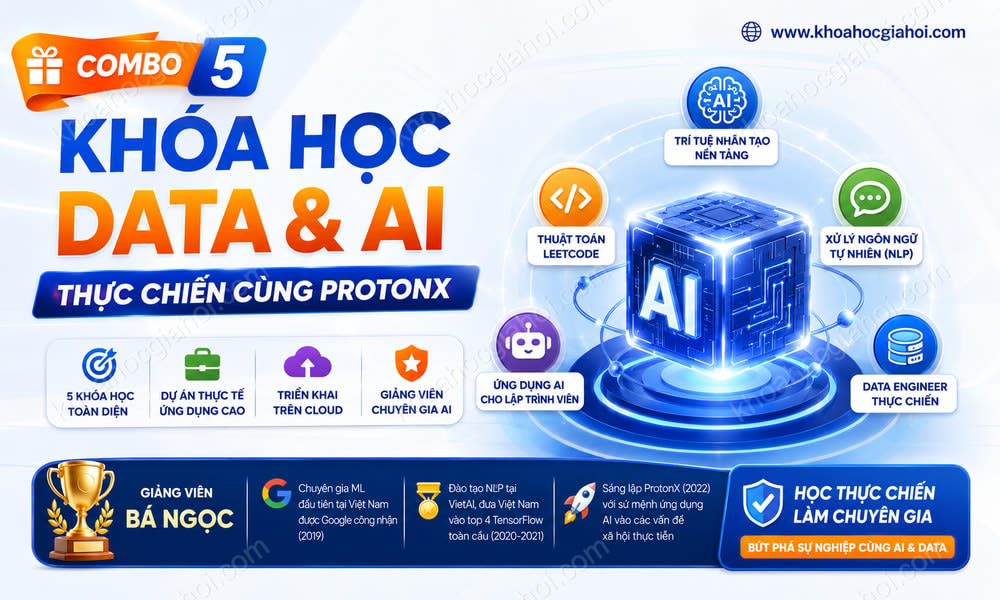 Combo 5 Khóa Học Data & AI Thực Chiến: Data Engineer, AI & Thuật Toán Big Tech Cùng ProtonX
