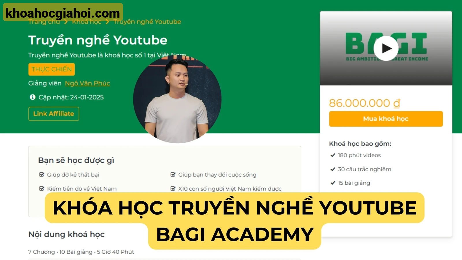 Khóa Học Truyền Nghề Youtube Mới Nhất Cùng Bagi Academy