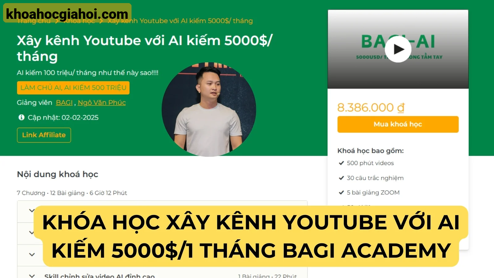 Khóa Học Xây Kênh Youtube Với Ai Kiếm 5000$/ Tháng Cùng Bagi Academy