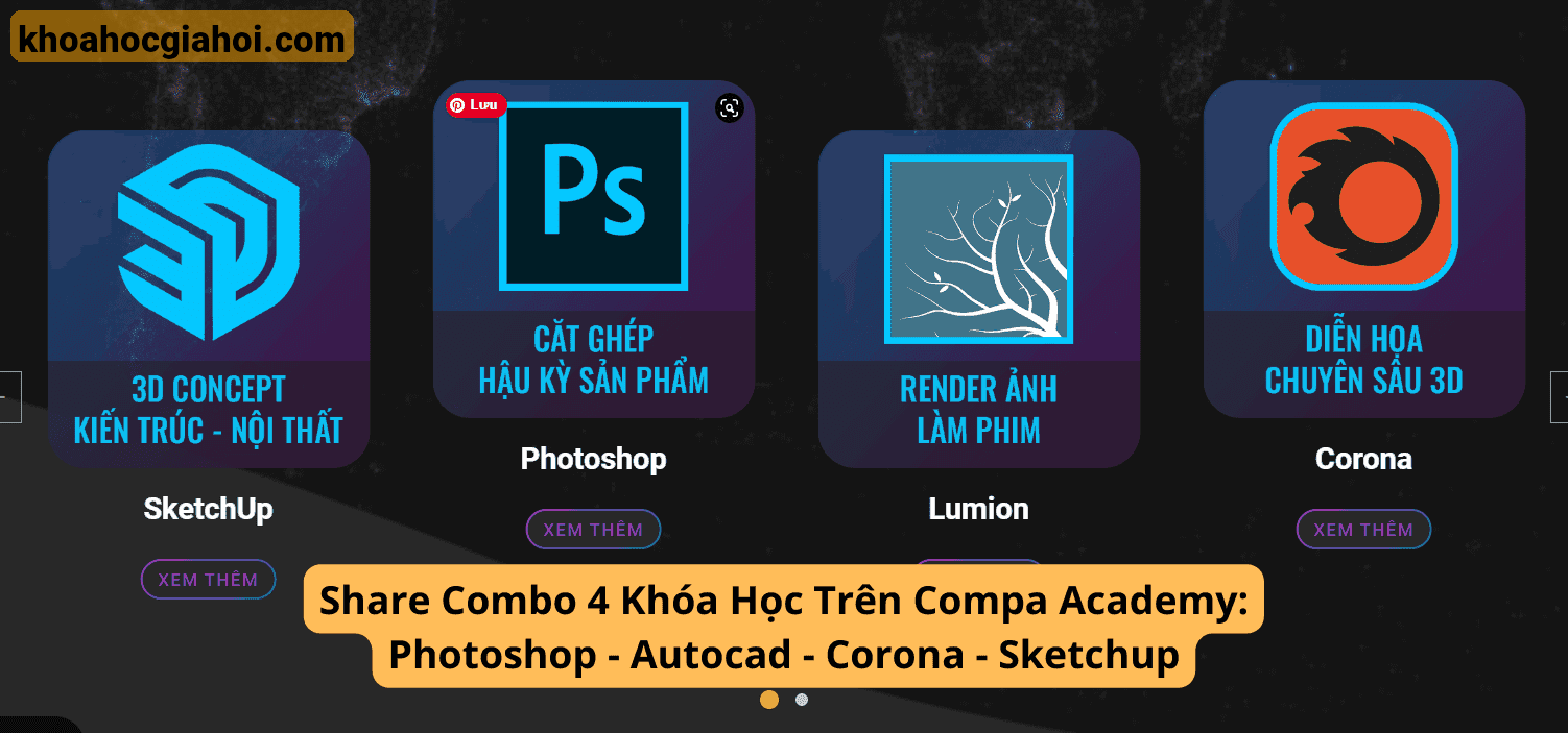 Combo 4 Khóa Học Thiết Kế Kiến Trúc Trên Compa Academy: Photoshop – Autocad – Corona – Sketchup