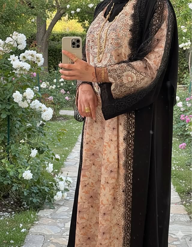 beige embroidered abaya