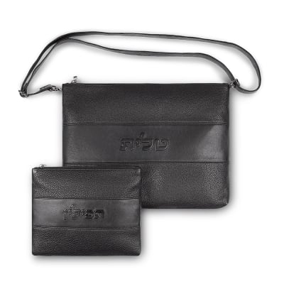 סט טלית תפילין עור מהודר 29x38 ס"מ - שחור