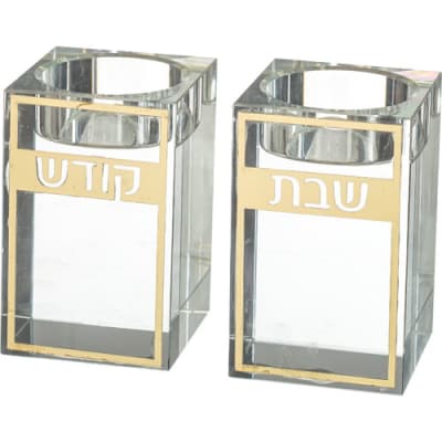 זוג פמוטי קריסטל מרובע עם פלקטה 8 ס"מ