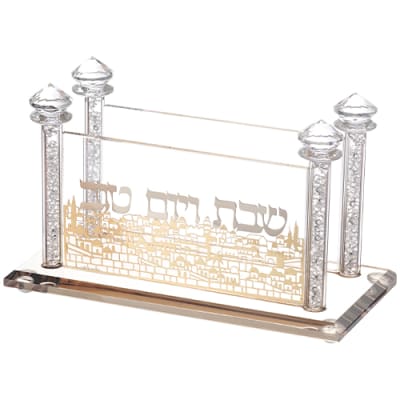 מפיון קריסטל מהודר עם פלקטה "נוף ירושלים" 17x9 ס"מ