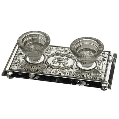 פמוטי קריסטל עם פלקטה הדלקת נרות "ירושלים" 19x1