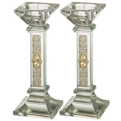 זוג פמוטי קריסטל עם פלקטה "עיטור" 16.5 ס"מ