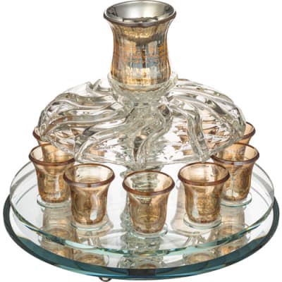מחלק יין מסתובב קריסטל מהודר עם 10 כוסיות "זהב" 25X33 ס"מ