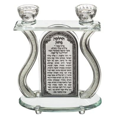 פמוטי קריסטל מהודרים עם פלקטה ואבנים 24X25 ס"מ