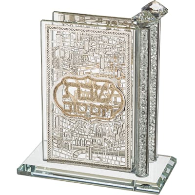מעמד לגפרורים קריסטל עם פלקטות "ירושלים" 12X12 ס"מ