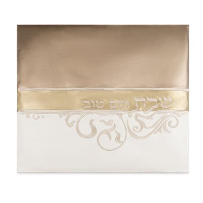 כיסוי פלטה מהודר דמוי עור לבן ברונזה וזהב עם רקמה 80X70 ס"מ