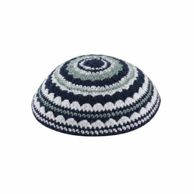 כיפה סרוגה שטיח 20 ס"מ כחול ירוק בהיר ולבן