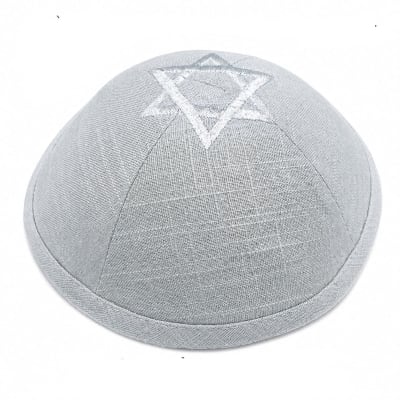 כיפה פשתן אפור בהיר מ.דוד כסף 18 ס"מ