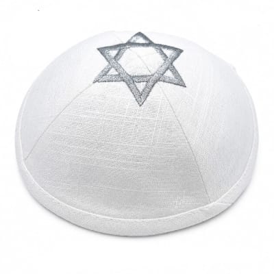 כיפה פשתן לבן מ.דוד כסף 18 ס"מ