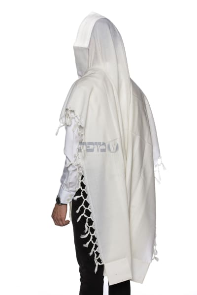 טלית צמר דגם מוסף — לבן