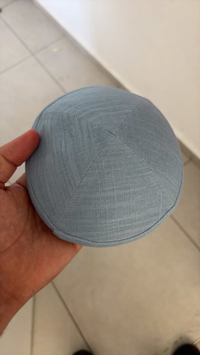 כיפה פשתן כחול-וינטג'