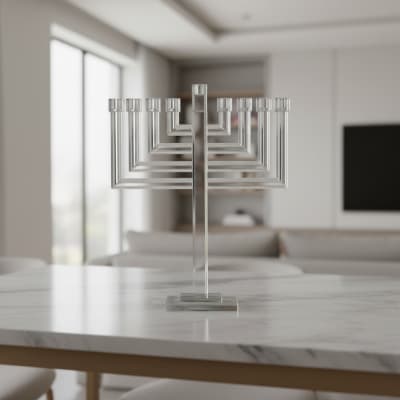 חנוכיית קריסטל שקופה – עיצוב מנורה
