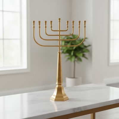 חנוכיה מתכת מרובעת זהב עיצוב מנורה