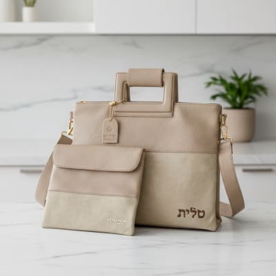 תיק טלית תפילין דמוי עור קרם