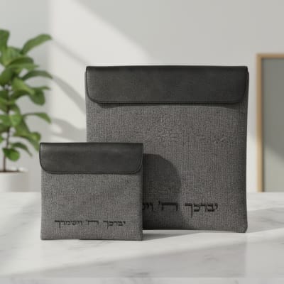 סט טלית תפילין בד פשתן בגימור אלגנטי