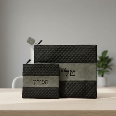 סט טלית תפילין דמוי עור עם ריקמה