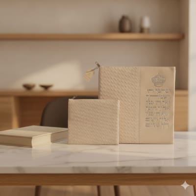 סט טלית תפילין דמוי עור כסף עם כיתוב יברכך