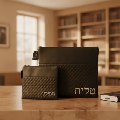 סט טלית תפילין דמוי עור עם ריקמה
