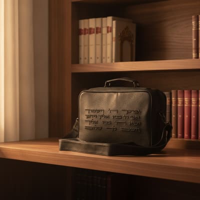 תיק תפילין דמוי עור שחור עם רקמה מפואר