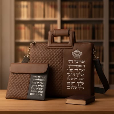 תיק טלית דמוי עור עם כיתוב "יברכך"
