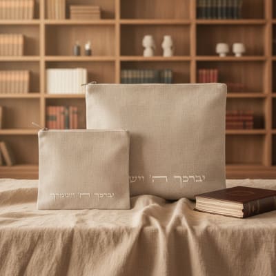 סט טלית תפילין פשתן עם גימור מוקפד