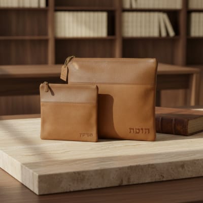 סט טלית תפילין דמוי עור קאמל מהודר