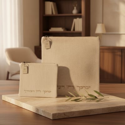 סט טלית תפילין בד דמוי פשתן 'יברכך'