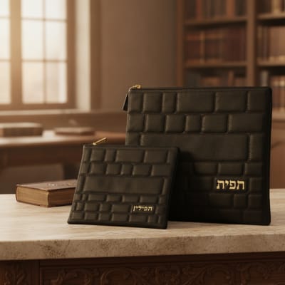 סט טלית תפילין שחור עם אותיות זהב בולטות